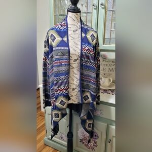 Waterfall Front Aztec Pattern Cardigan Sweater